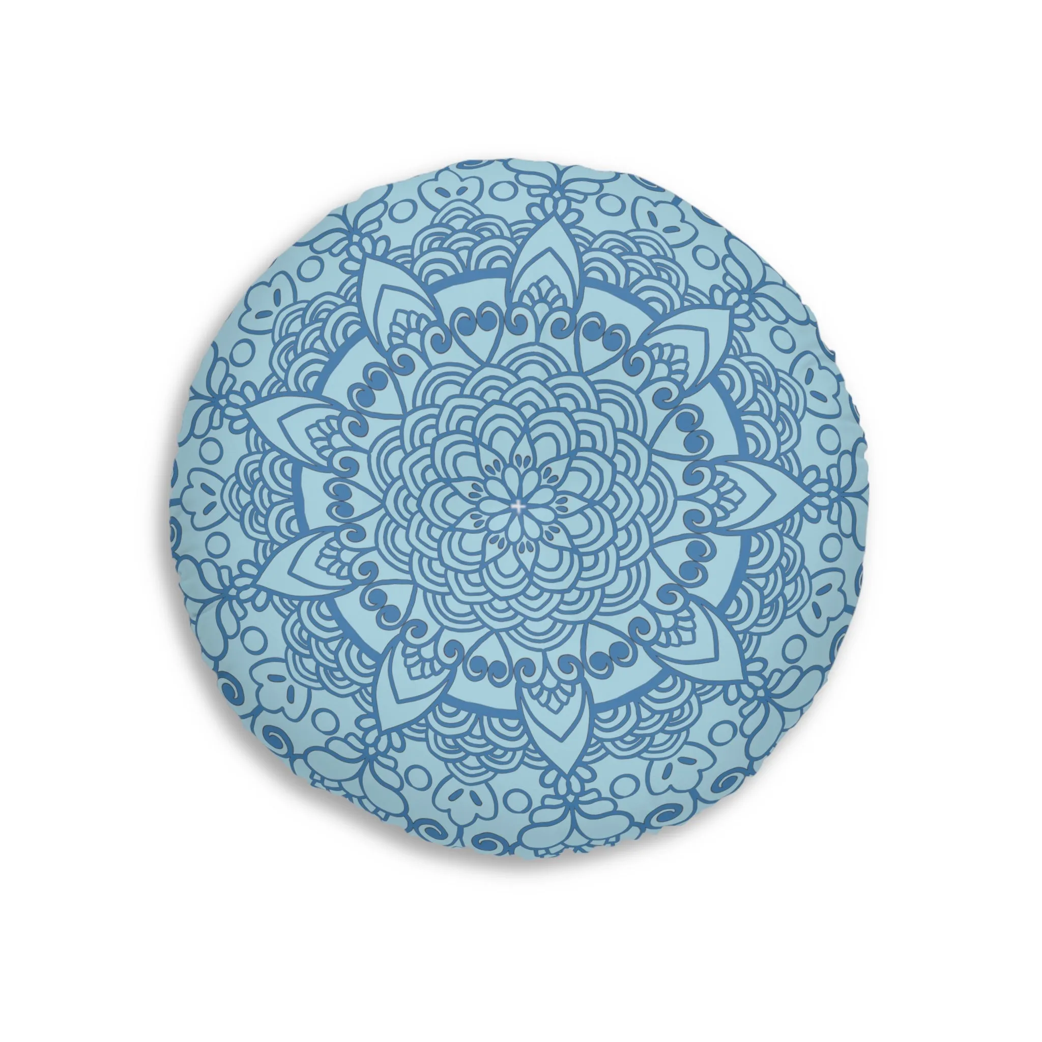 Handmade Mandala Art Floor Cushion - Steel Blue - Round