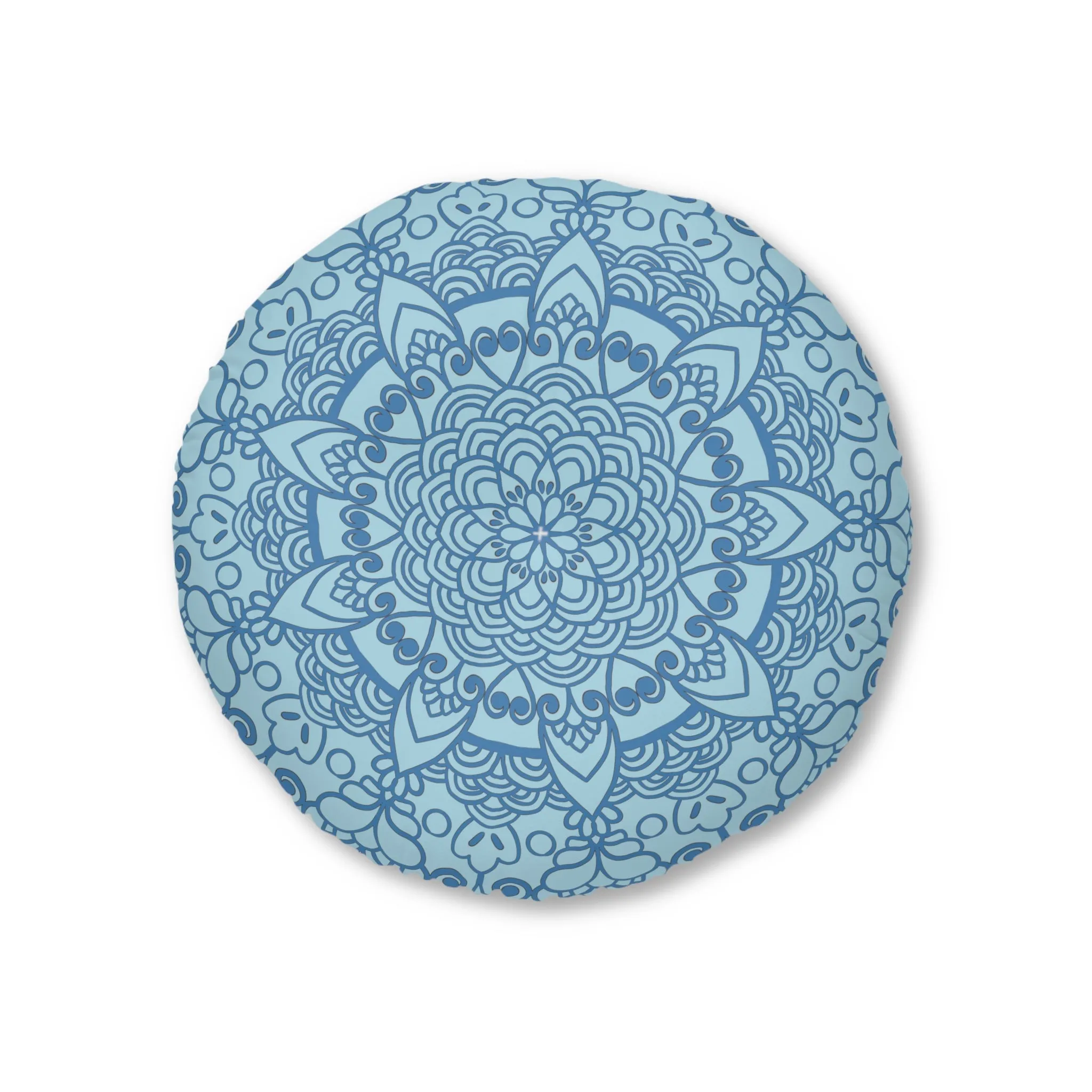 Handmade Mandala Art Floor Cushion - Steel Blue - Round