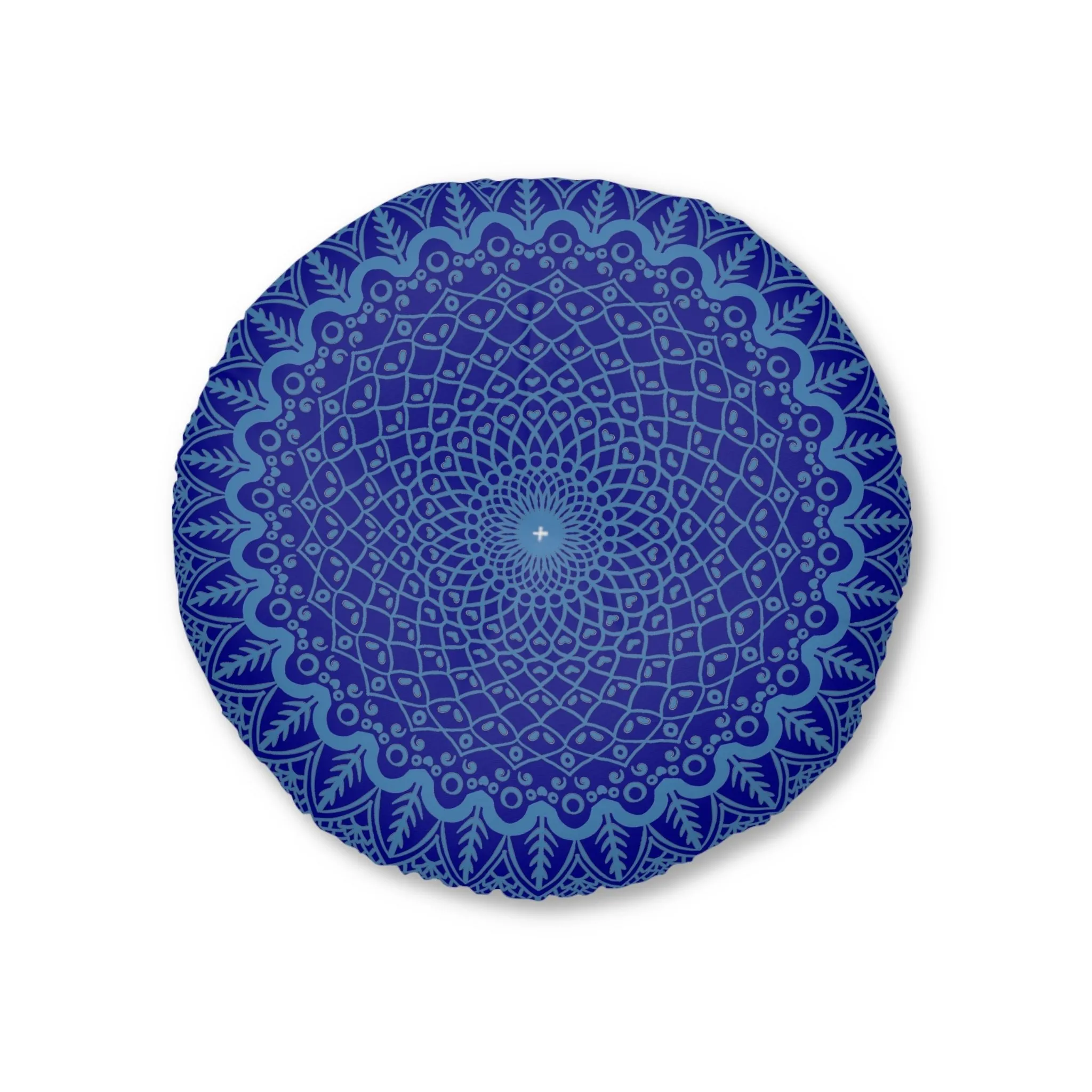 Handmade Mandala Art Steel Blue Floor Cushion - Tufted Round Pillow