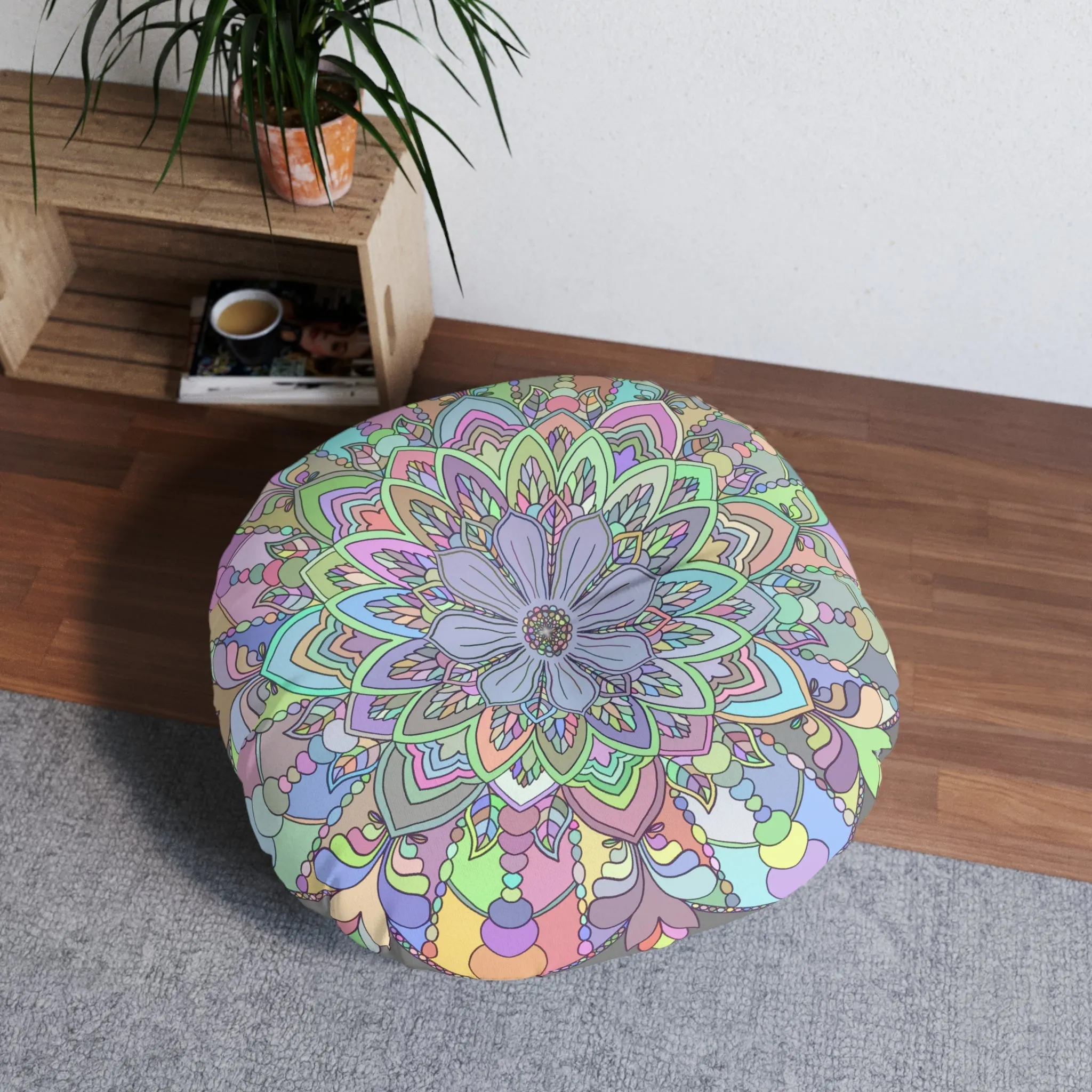 Handmade Mandala Art Tufted Round Floor Cushion