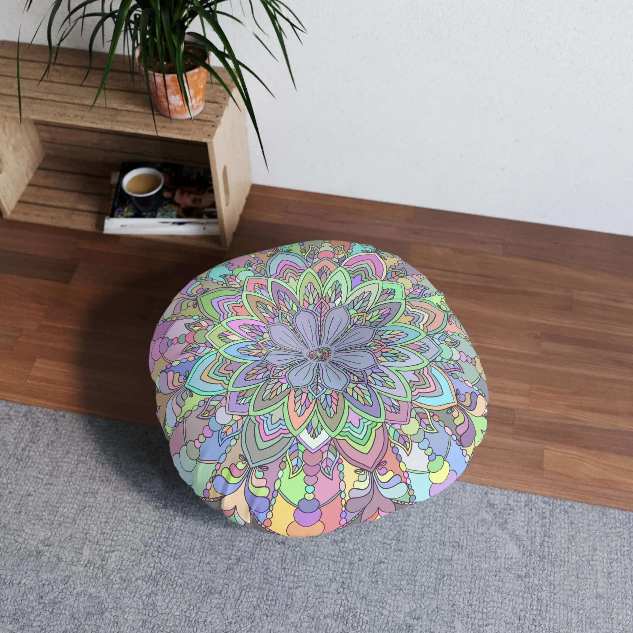 Handmade Mandala Art Tufted Round Floor Cushion