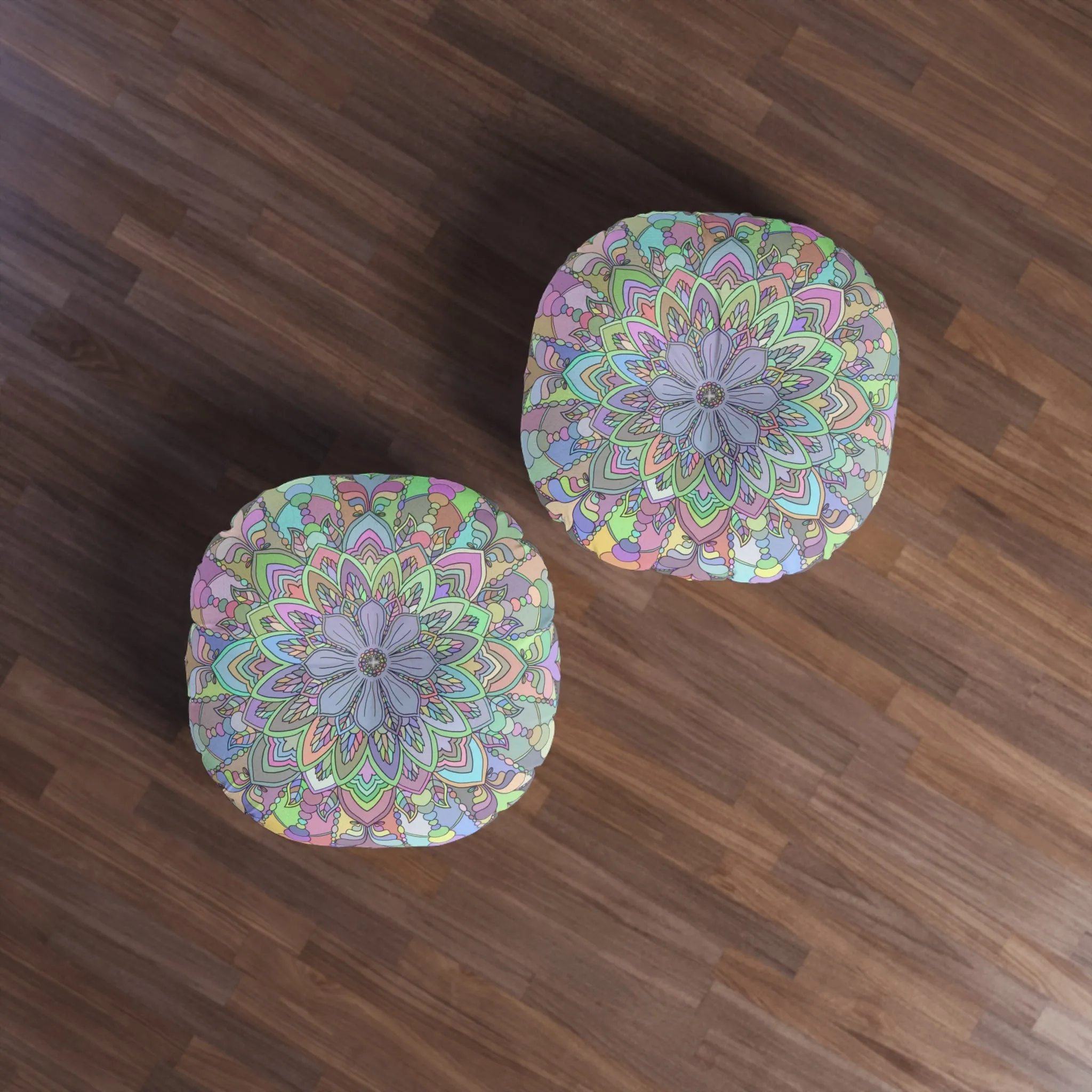 Handmade Mandala Art Tufted Round Floor Cushion