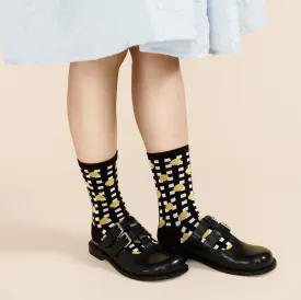 Hansel From Basel | Lines and Dots Crew Socks in Black