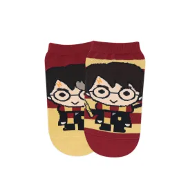 Harry Potter Chibi Stripes and Colour Block Lowcut Socks For Women (Pack Of 2 Pairs/1U - Red and Yellow