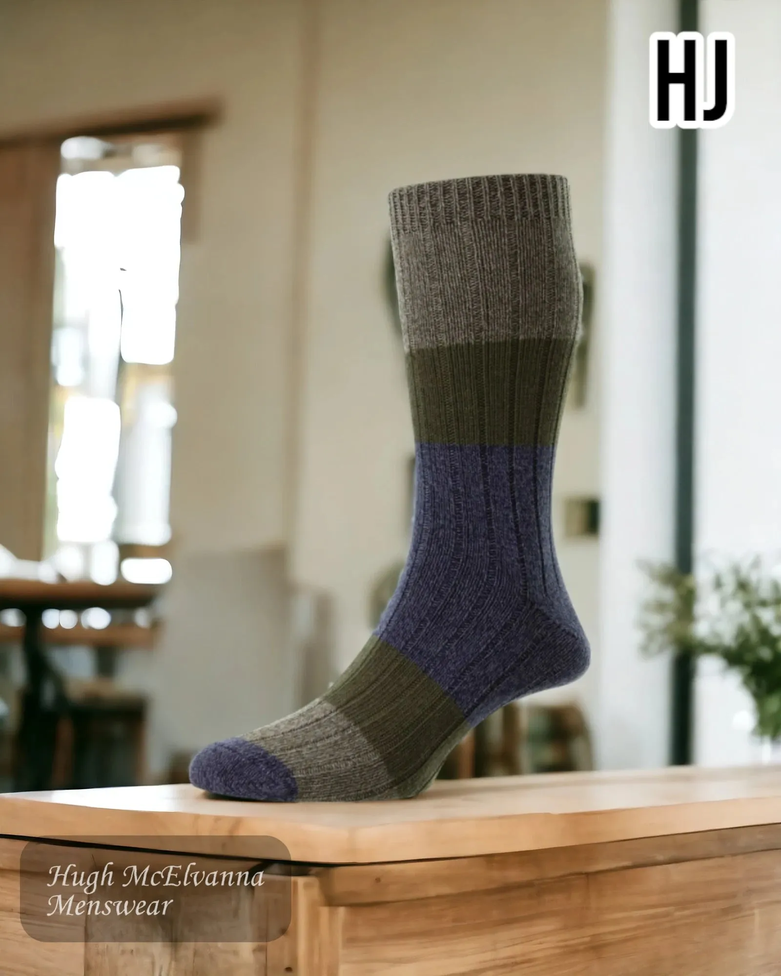 HJ Green Chunky Cotton Socks - HJ7185