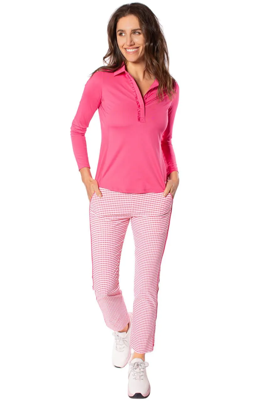 Hot Pink Long Sleeve Ruffle Polo