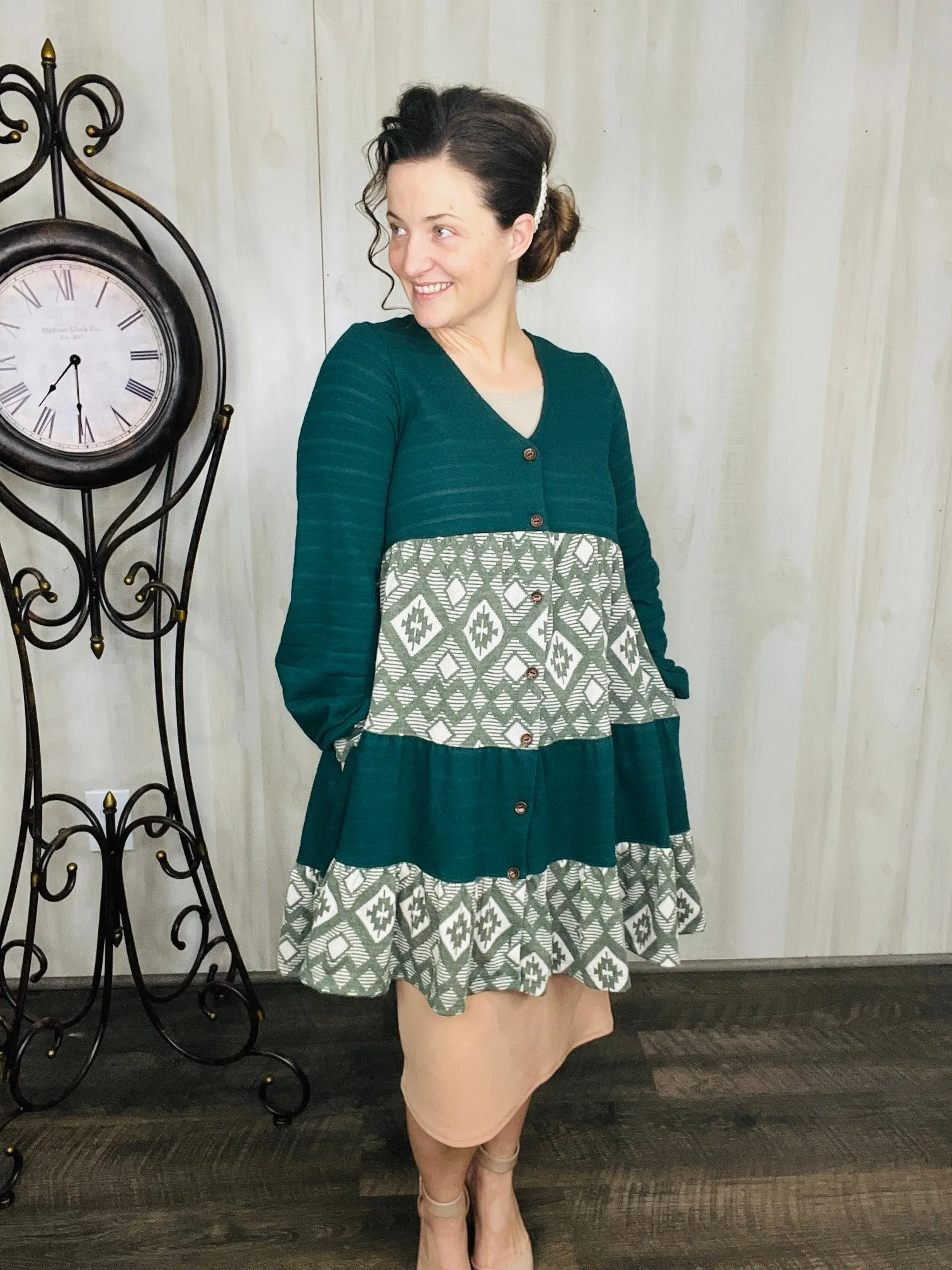 Hunter Green Geometric Tunic/Dress