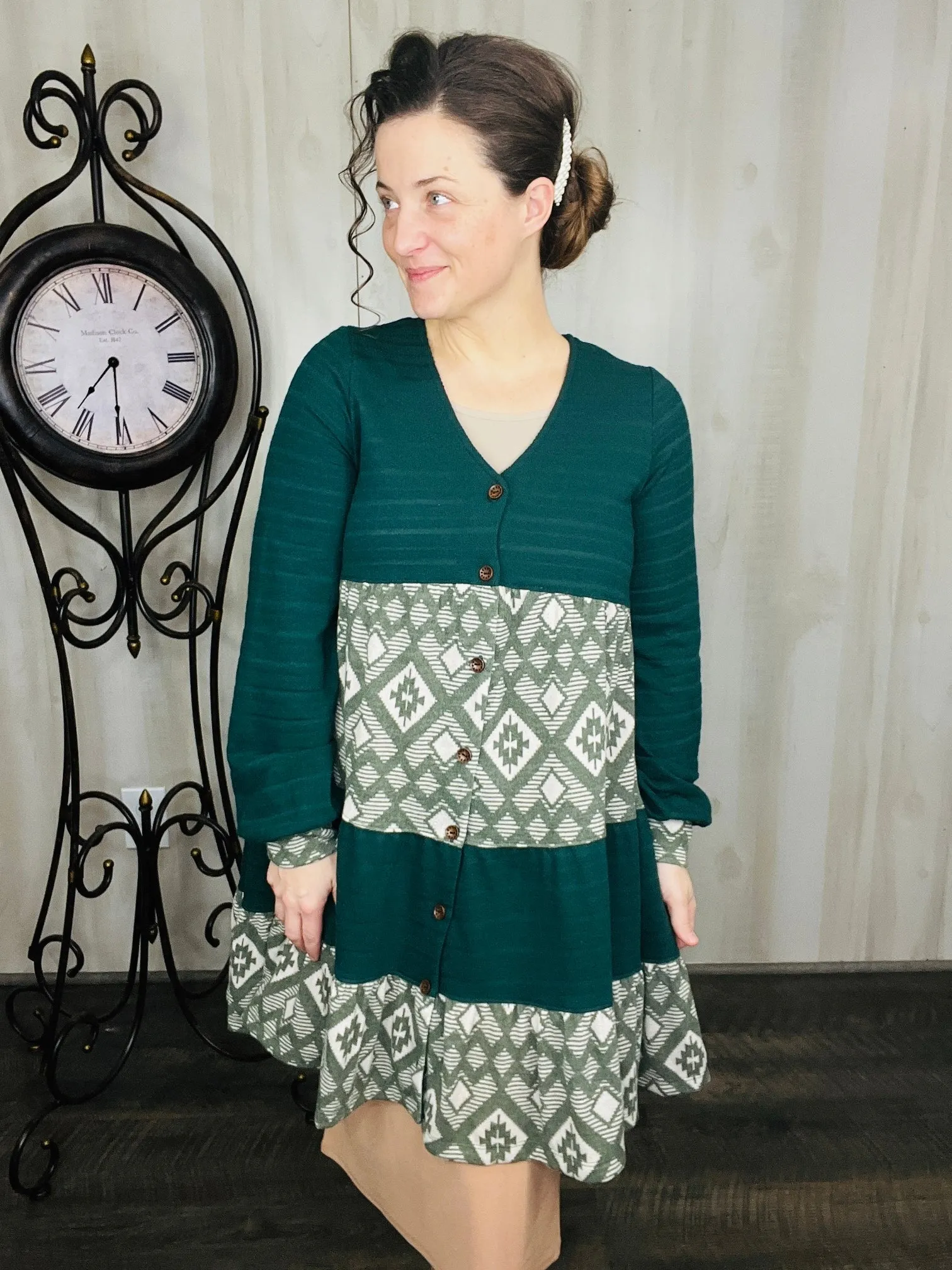 Hunter Green Geometric Tunic/Dress