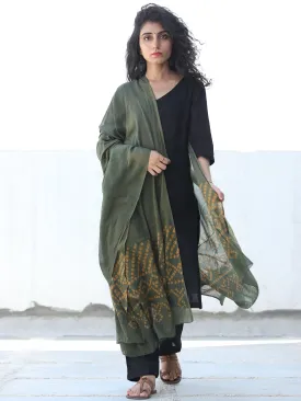 Hunter Green Mustard Cotton Hand Block Printed Dupatta  - D04170452