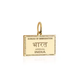 India Passport Stamp Charm Solid Gold