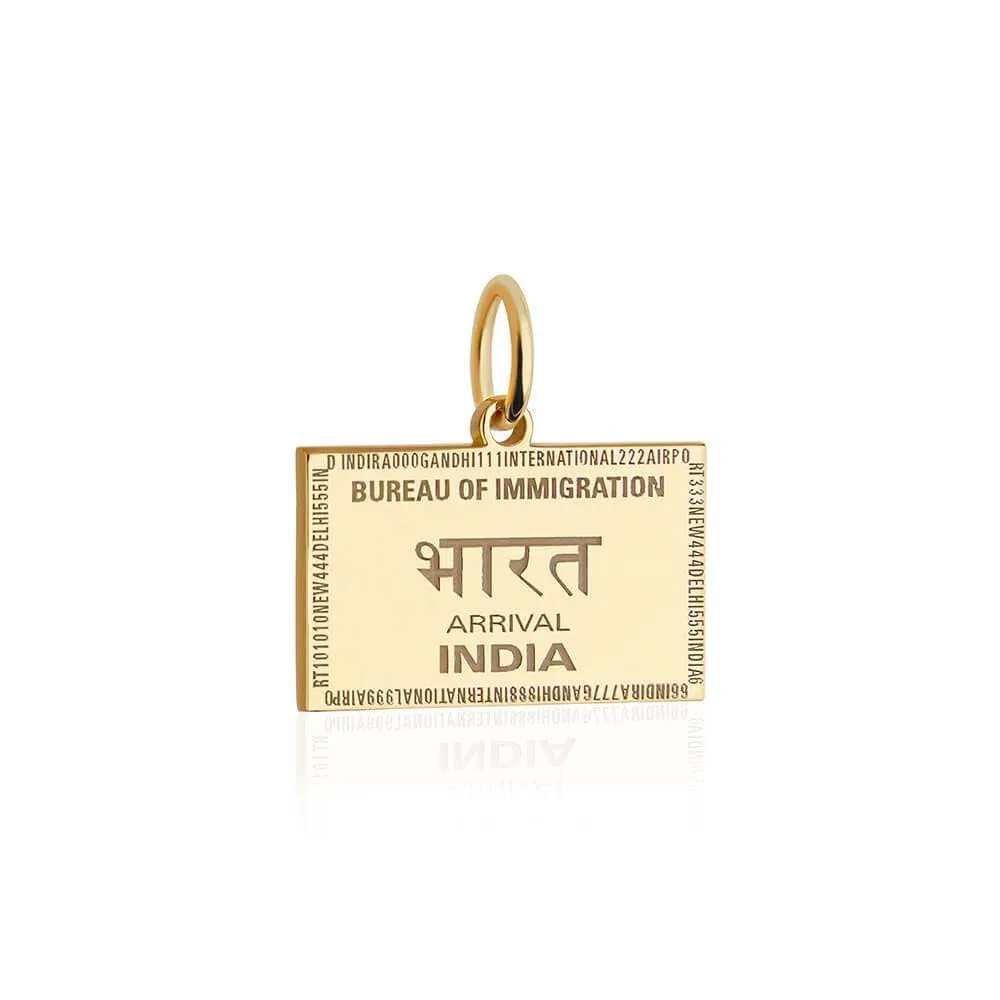 India Passport Stamp Charm Solid Gold