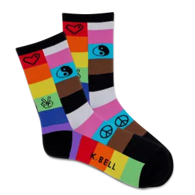 K.Bell Women's Rainbow Patches Active Crew Sock