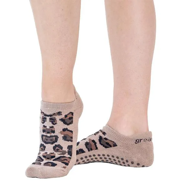 Keira Leopard Tab Back Grip Sock (Barre / Pilates)