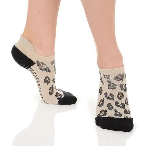 Keira Leopard Tab Back Grip Sock (Barre / Pilates)