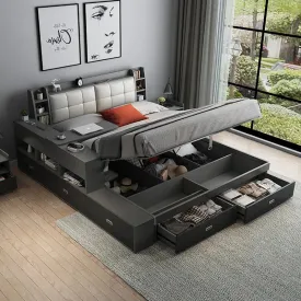 King Space Wooden Built-In Storage Modern Tatami Bed