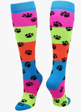 Krazisox NEON Rainbow PAWS Over the Calf / Knee High (LP032-002)