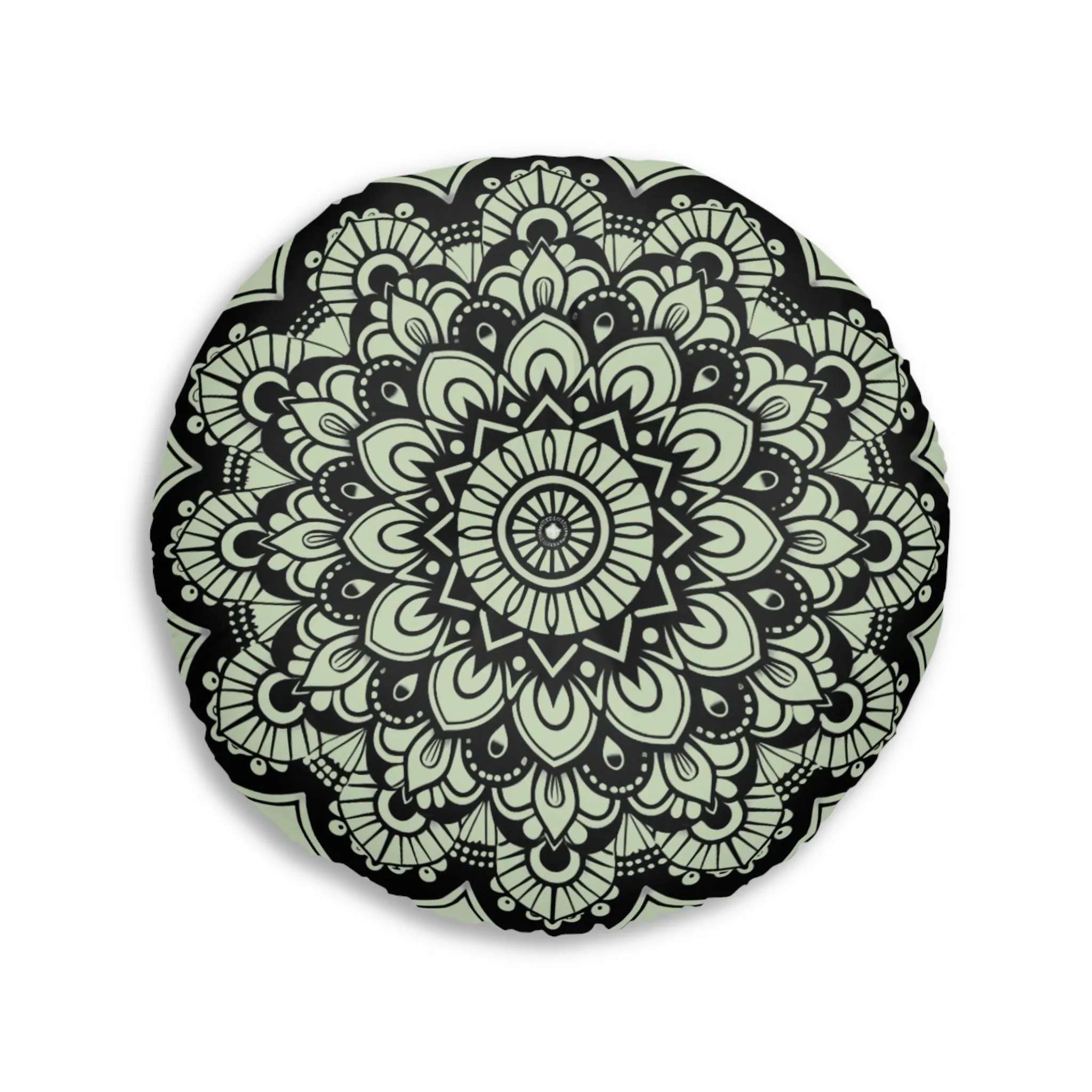 Light Teal Mandala Art Floor Cushion - Tufted Round Pillow