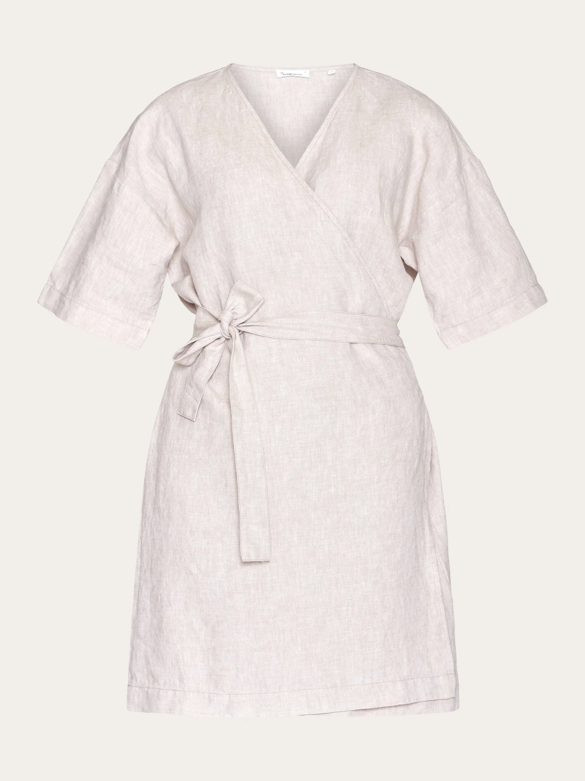 Linen short sleeved wrap dress - GOTS/Vegan - Light feather gray