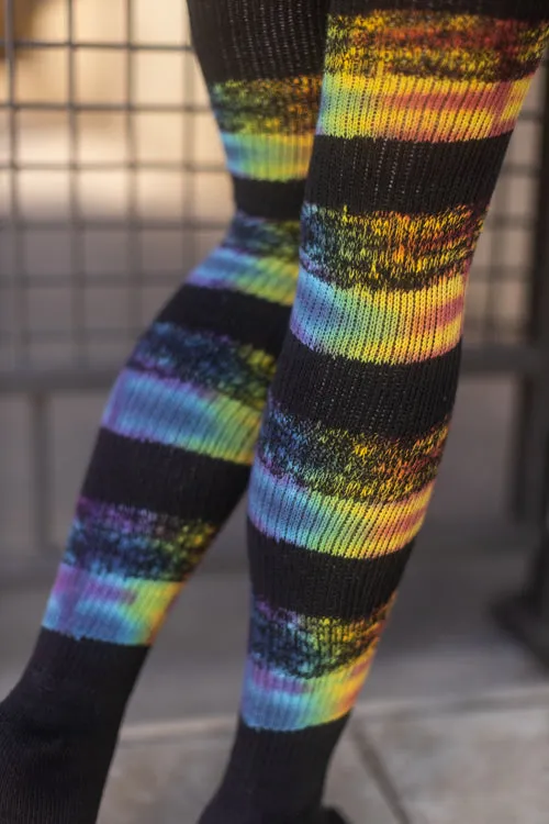 Marled Striped Tie Dyed Thigh High Socks