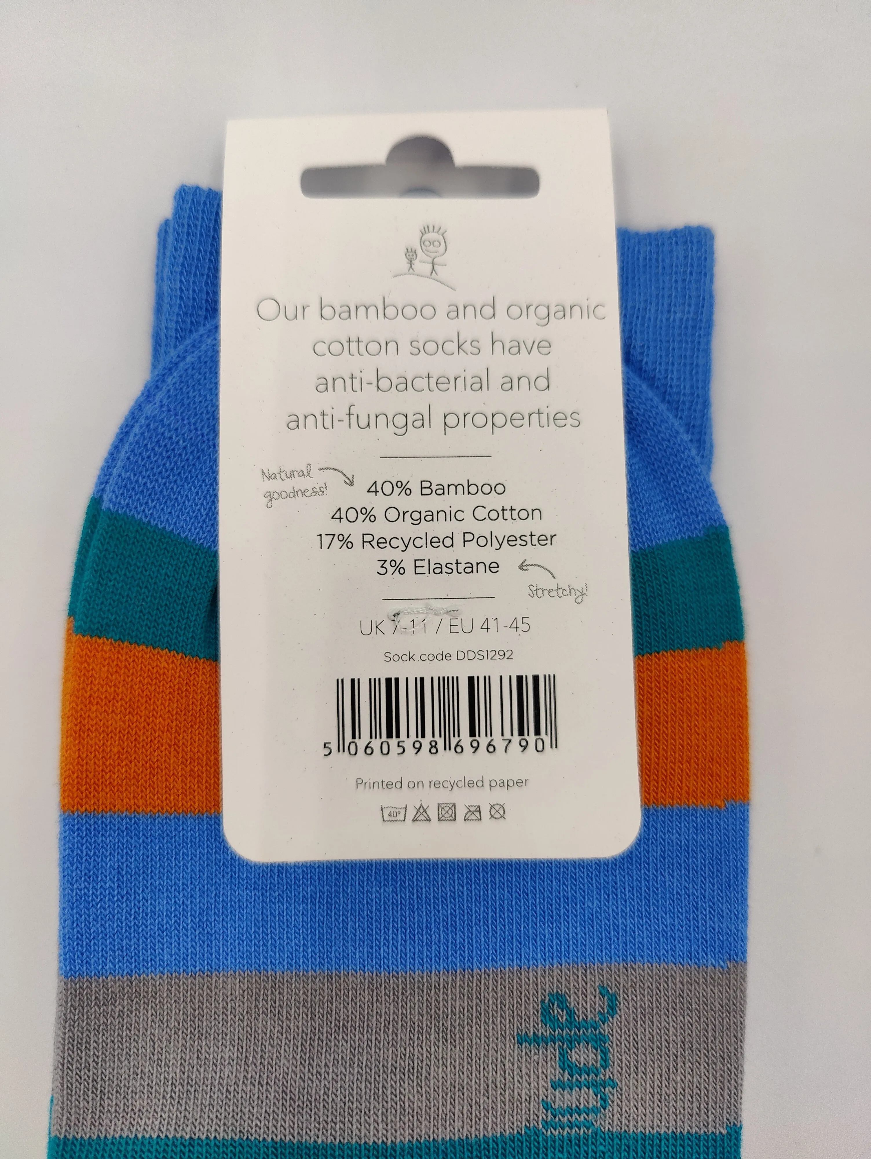 Mens Bambo Socks Doris & Dude Stripe Blue/Orange/Grey 7-11UK