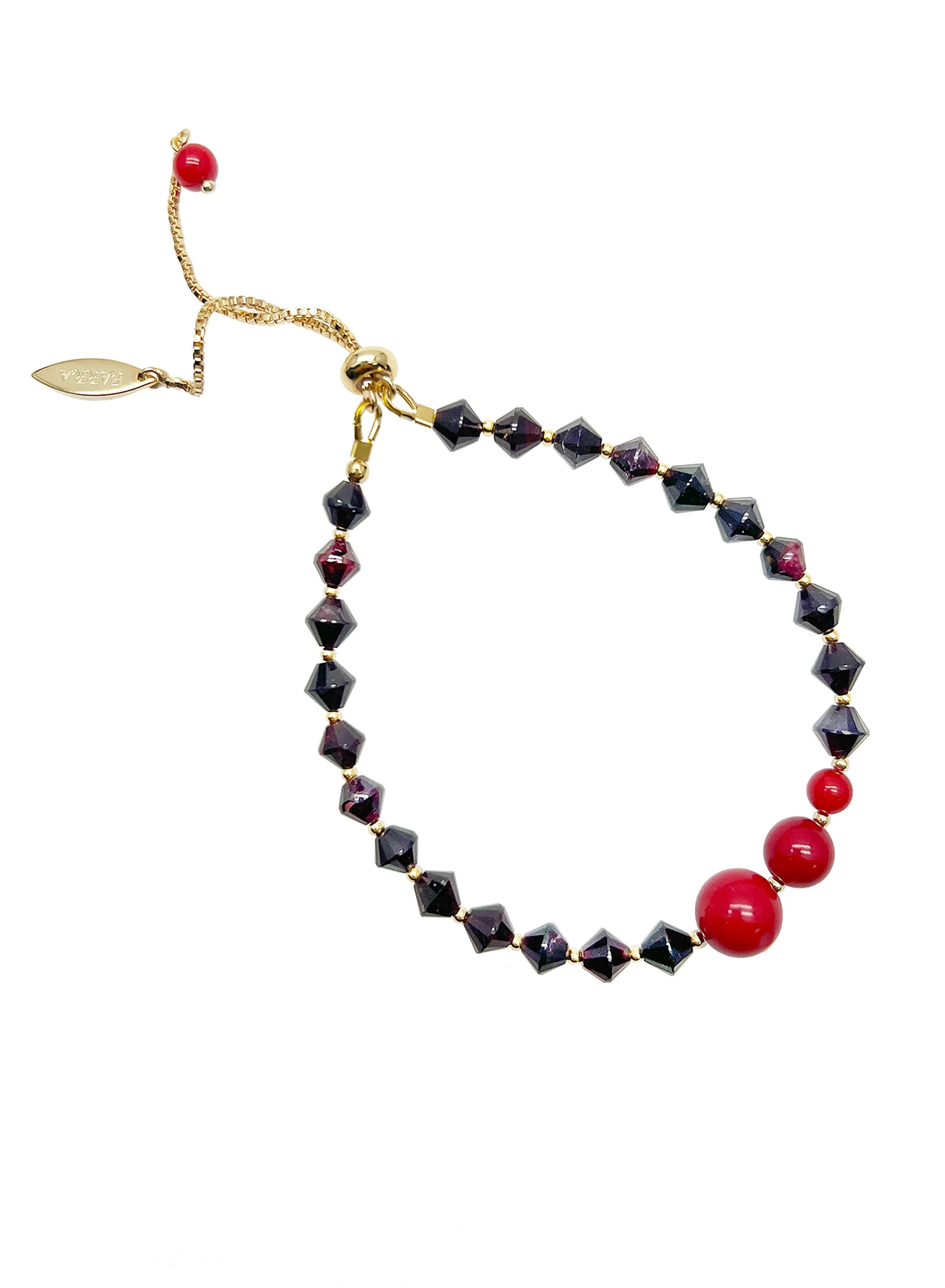 Natural Garnet with Red Coral Adjustable Bracelet JB002