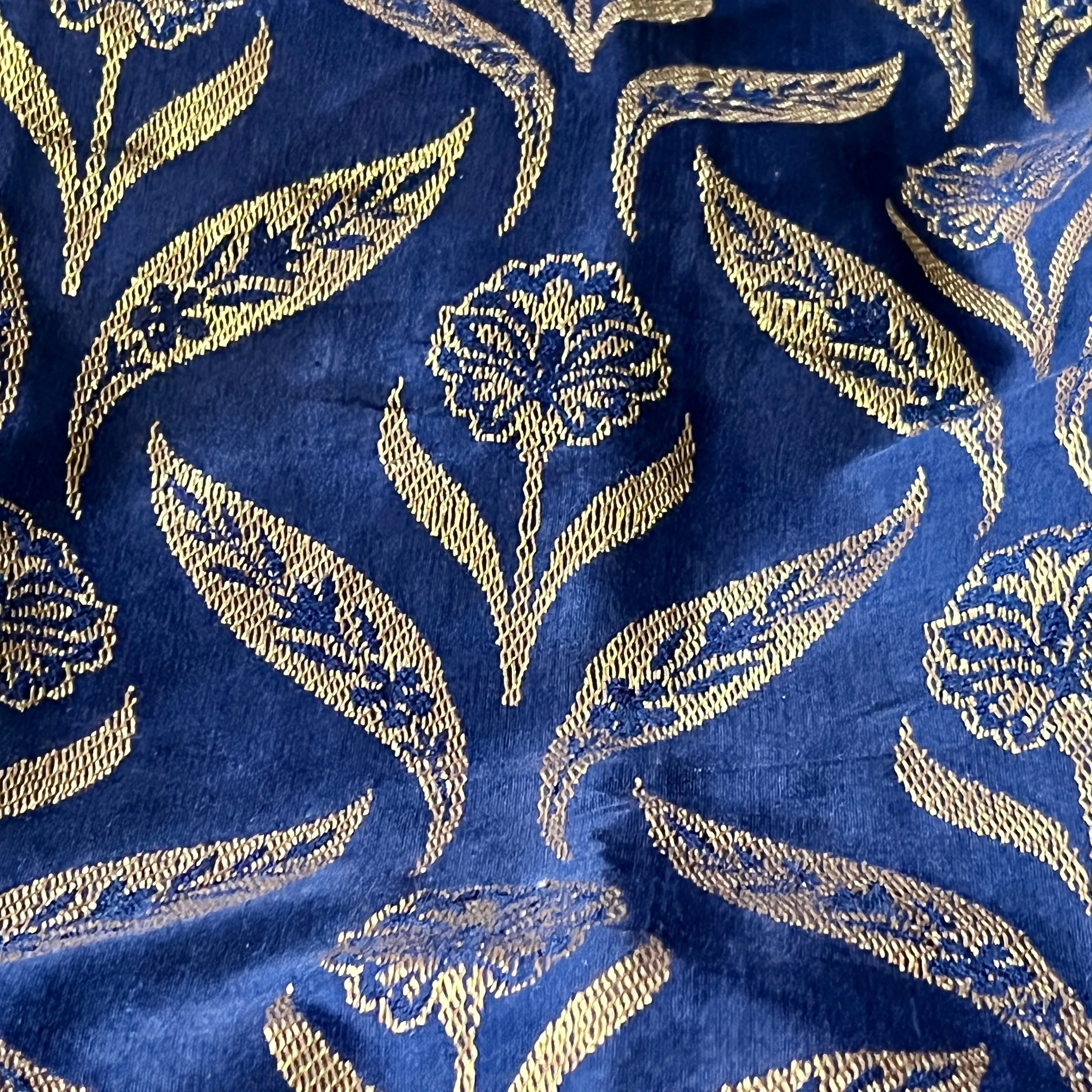 Navy Blue with light Blue Banarasi Dupion Saree with stitched blouse