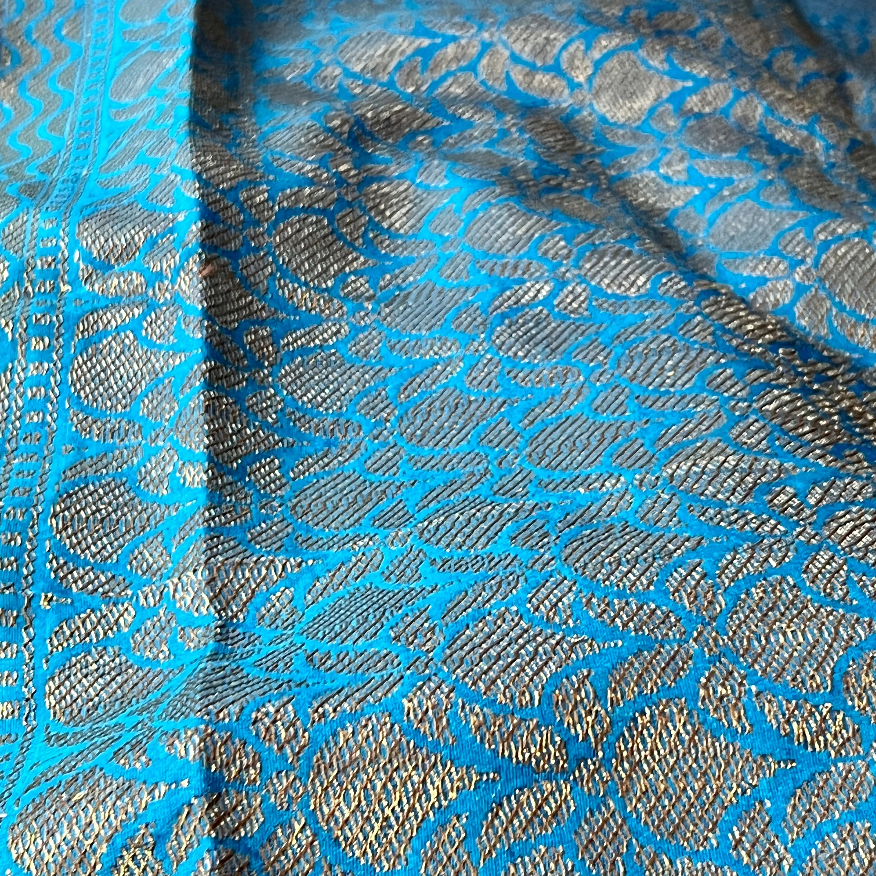 Navy Blue with light Blue Banarasi Dupion Saree with stitched blouse