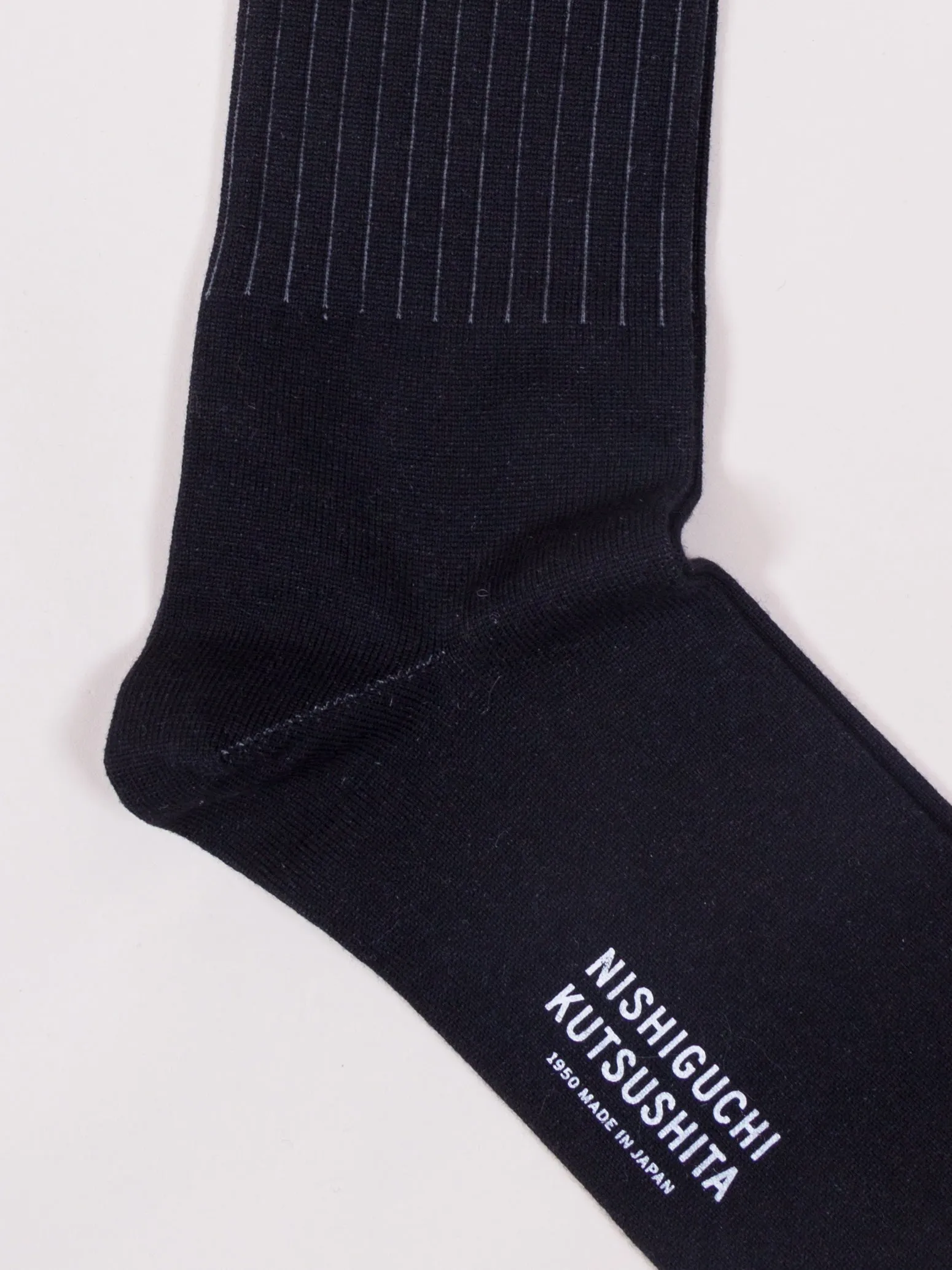 Nishiguchi Kutsushita, Egyptian Cotton Stripe Socks, Black