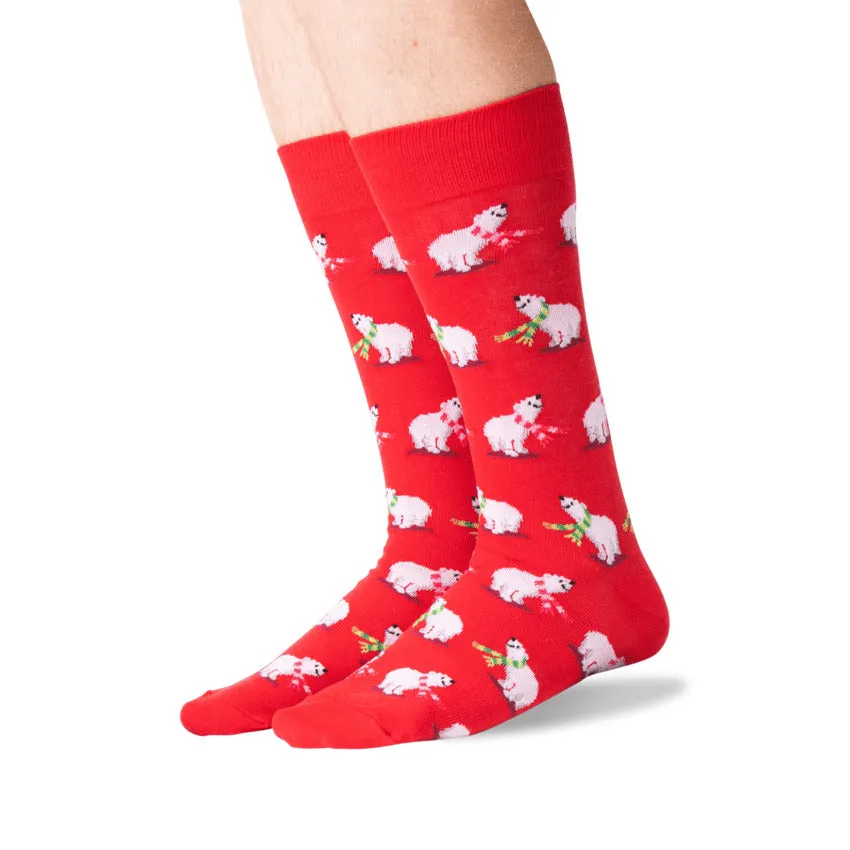 Polar Bear Festive Holiday Socks (Adult Large - Men's Shoe Sizes 8-12)