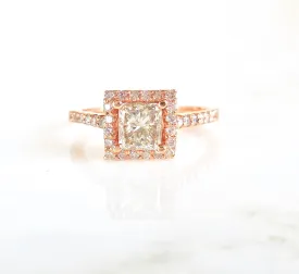 Princess Cut Diamond Halo Ring - Princess Diamond Rose Gold Ring - Rose Gold Womens Diamond Ring