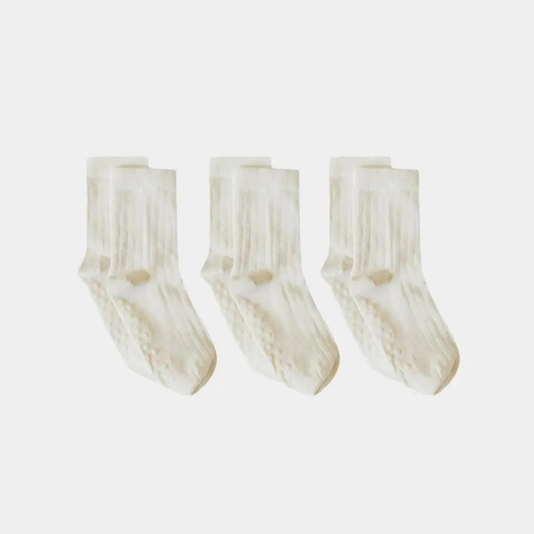 Pure (no dye) Ribbed Kids' Socks With Grips - 98% Organic Cotton