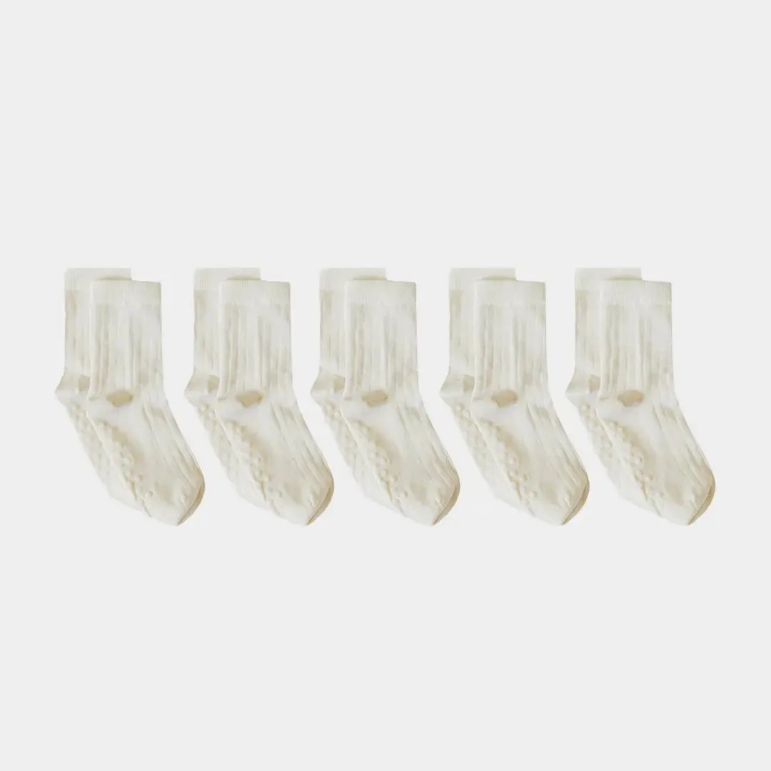 Pure (no dye) Ribbed Kids' Socks With Grips - 98% Organic Cotton