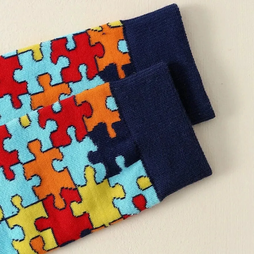 Puzzle Pieces Jigsaw Colorful Pattern Socks from the Sock Panda