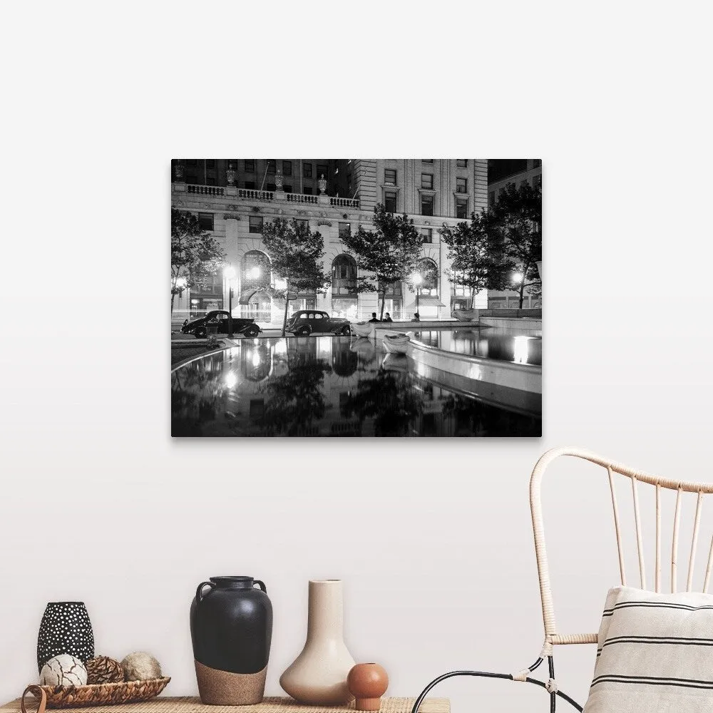 "1930's Night Scene 5th Avenue Tree Lined Sidewalk" Canvas Wall Art