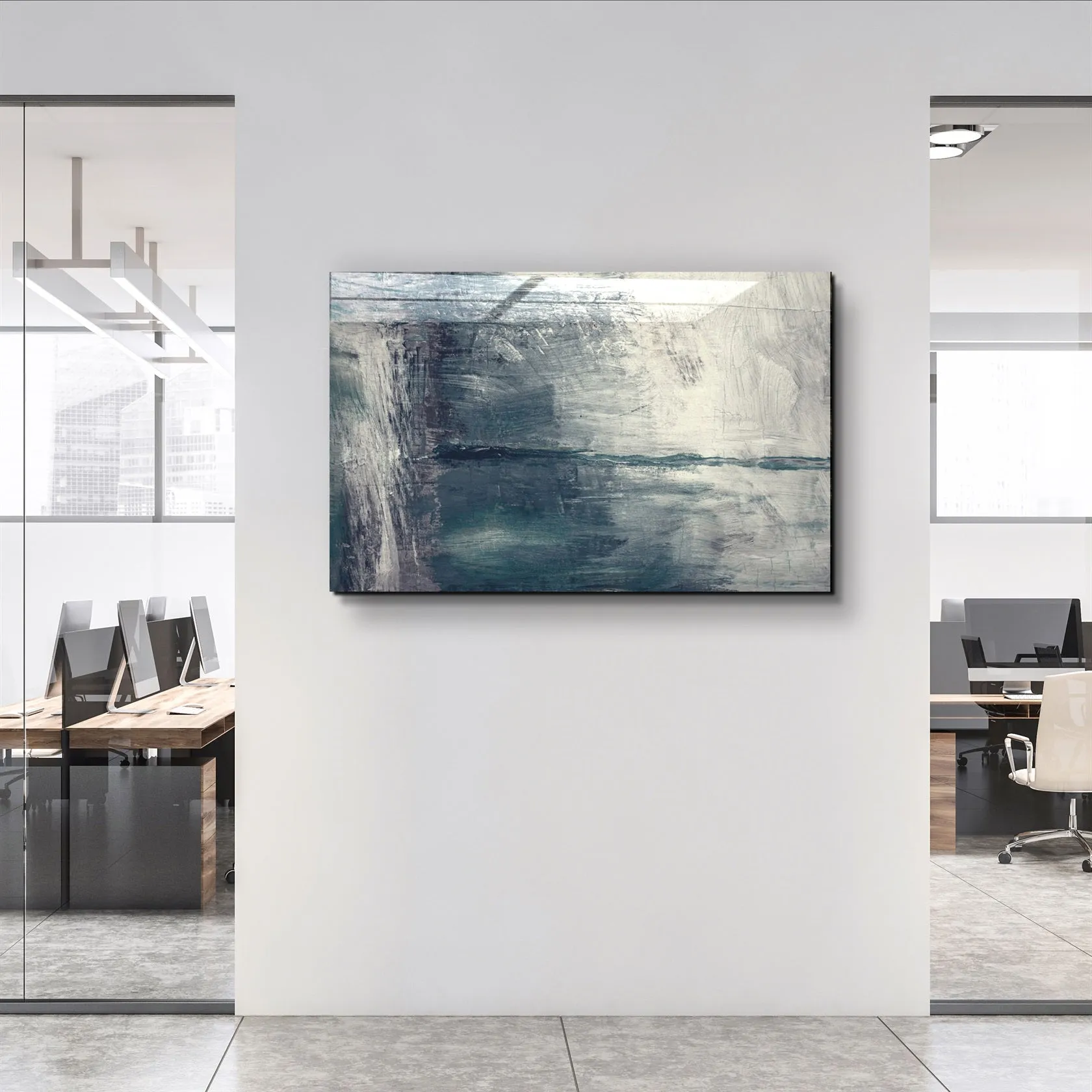 ・"Abstract Gray Sea"・Glass Wall Art