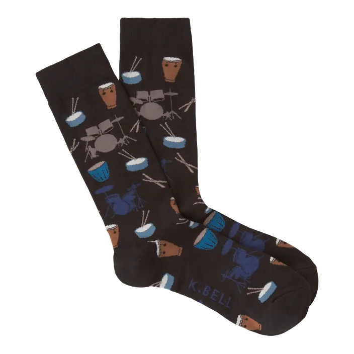 "Drums" Cotton Blend Crew Socks by K Bell-Large