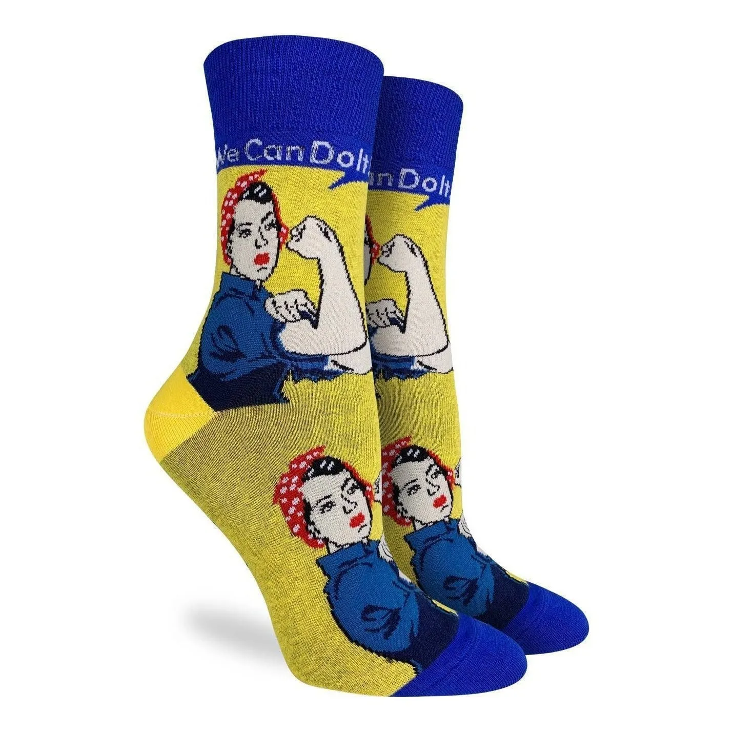 "Rosie the Riveter" Cotton Crew Socks by Good Luck Sock - Medium