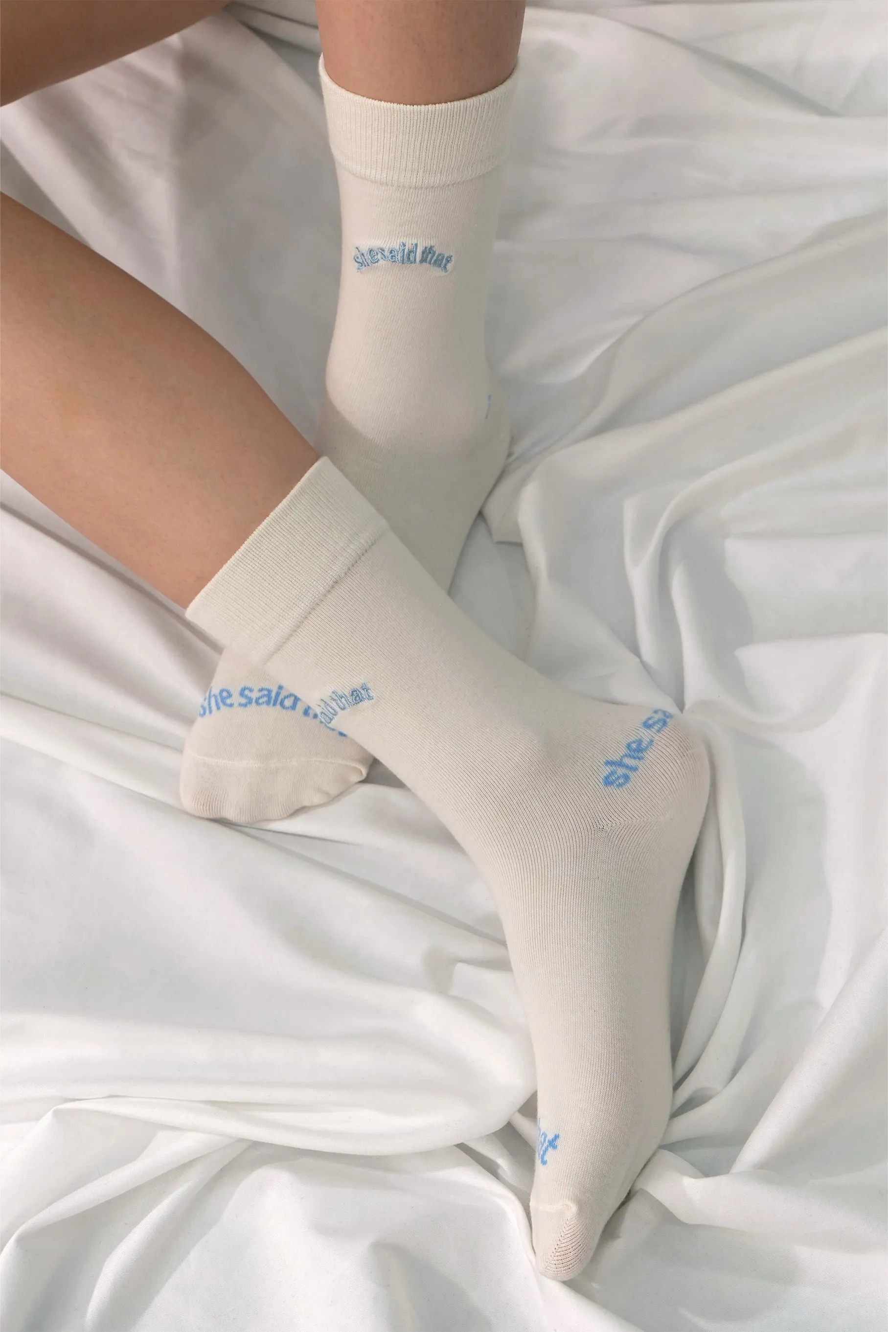 "She Said That" Cotton Socks, Light Blue