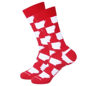 Red/White Arkansas Shape Socks