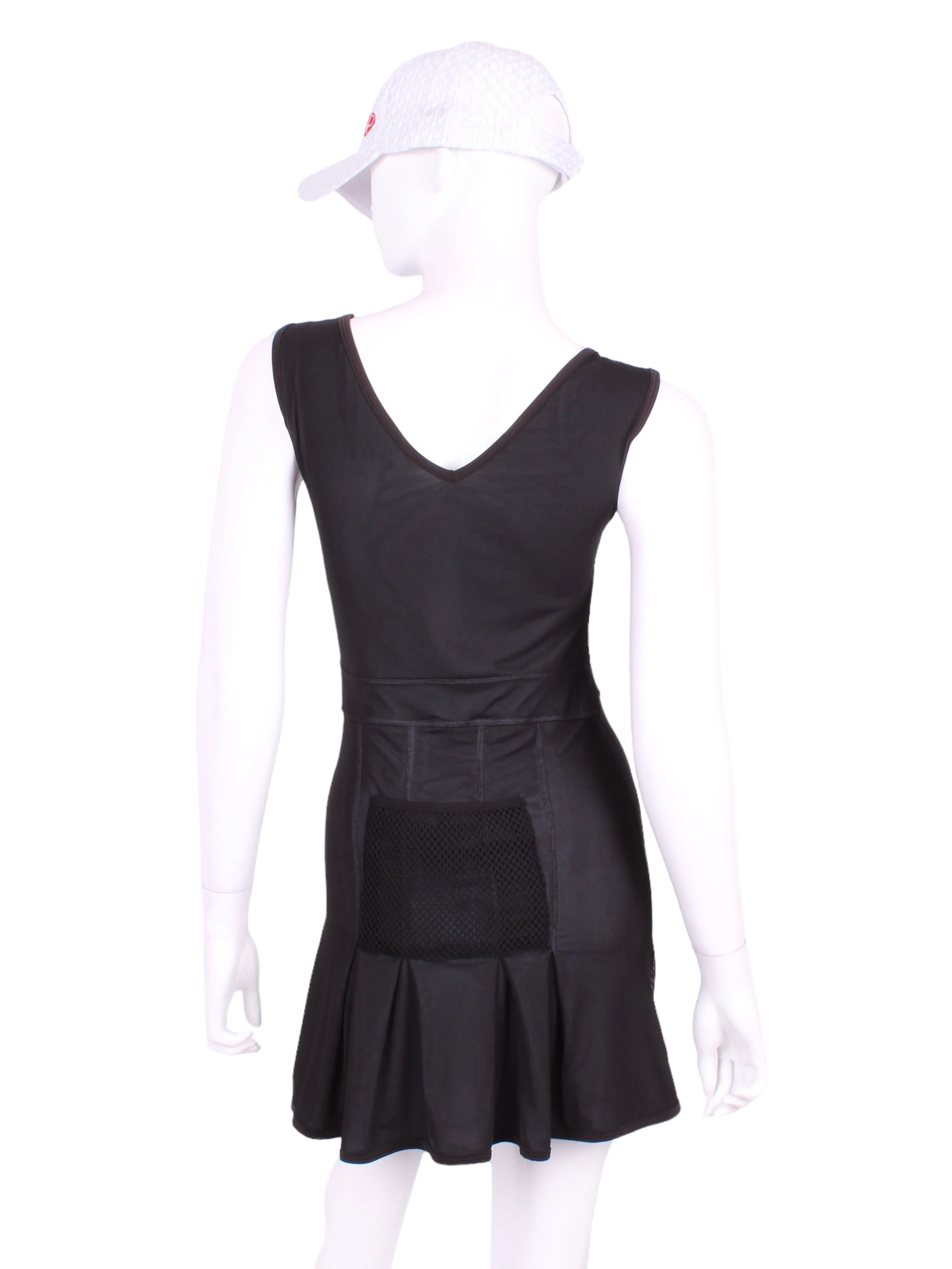 Short Grey and Fine Black Mesh Angelina Court to Cocktails Tennis Dress