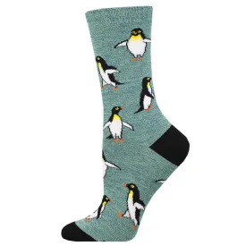 SOCKSMITH WOMENS PENGUIN PERSONALITY GREEN HEATHER