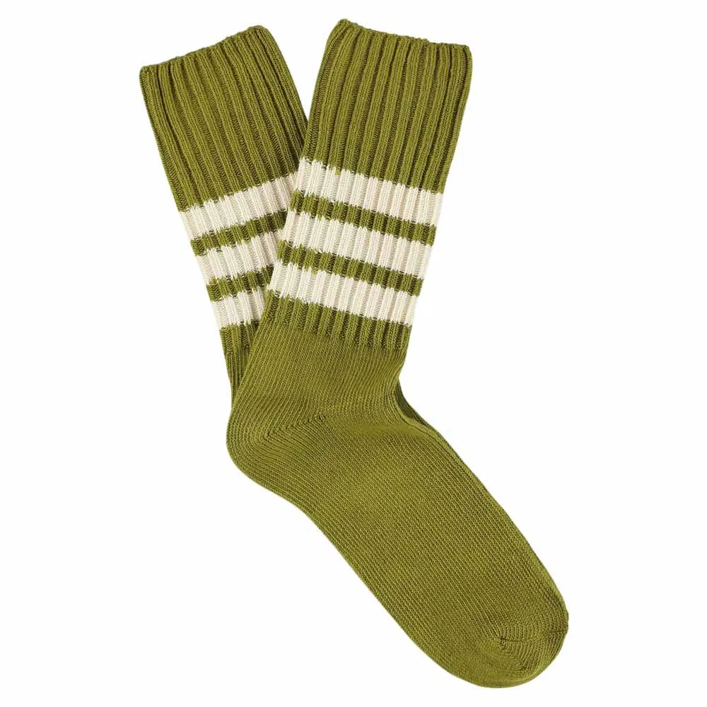 Premium Ecru Olive Striped Crew Socks - Neutral Ecru Color