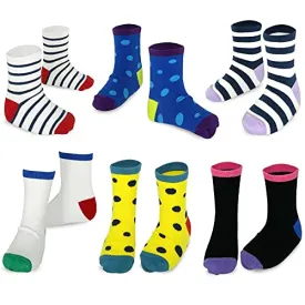 TeeHee Little Girls Cotton Basic Crew Socks 6 Pair Pack (K2039AST)