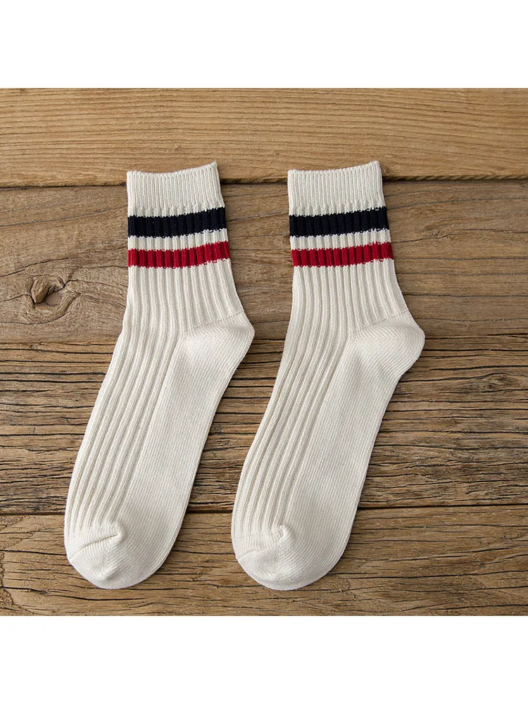 Three Pairs New Classic Striped Knitted Men'S Sports Style Casual Socks