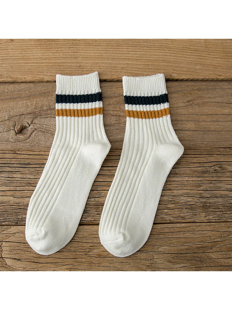 Three Pairs New Classic Striped Knitted Men'S Sports Style Casual Socks