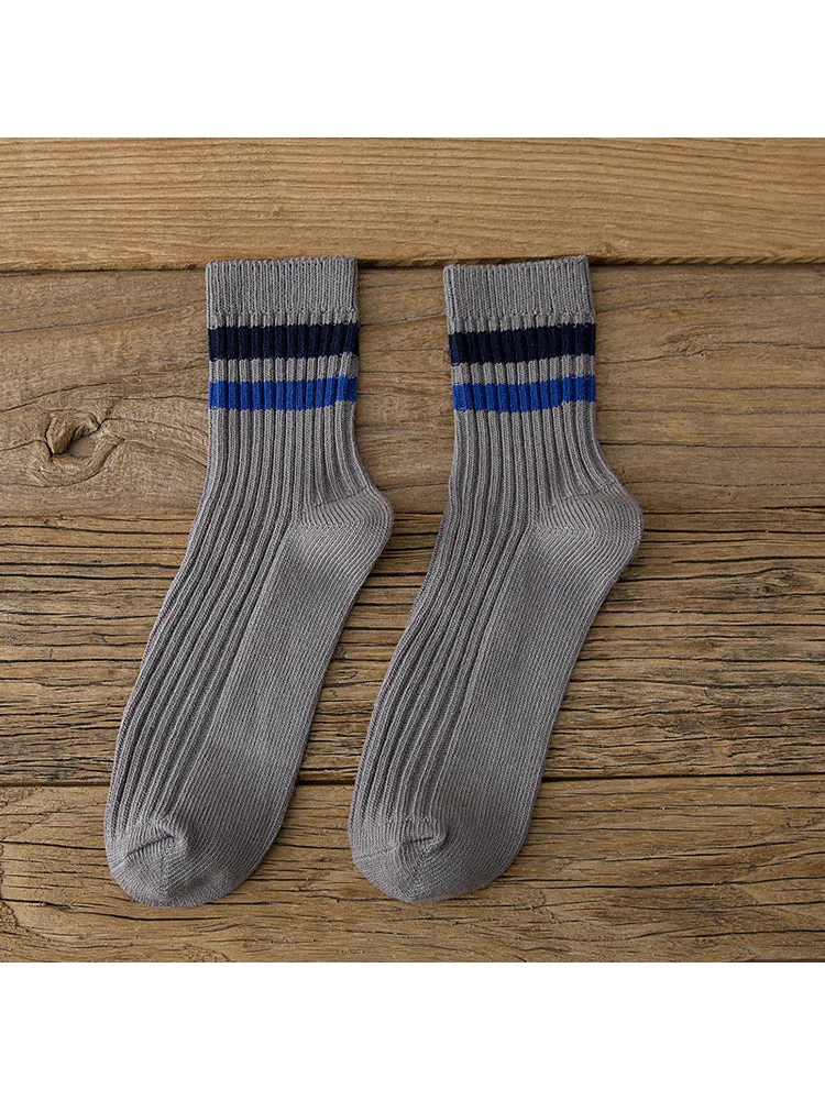 Three Pairs New Classic Striped Knitted Men'S Sports Style Casual Socks