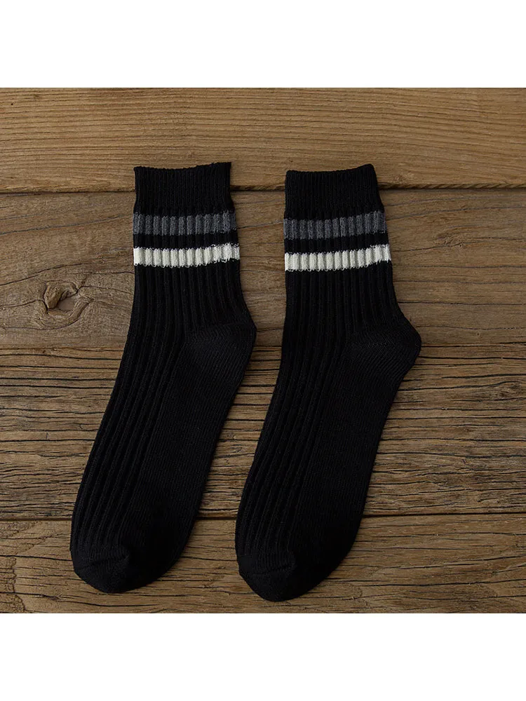 Three Pairs New Classic Striped Knitted Men'S Sports Style Casual Socks