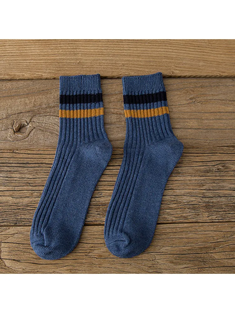 Three Pairs New Classic Striped Knitted Men'S Sports Style Casual Socks