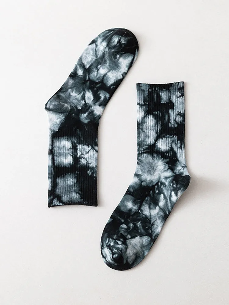 Three Pairs Tie-Dyed Long-Barreled Cotton Socks Street Sports Socks