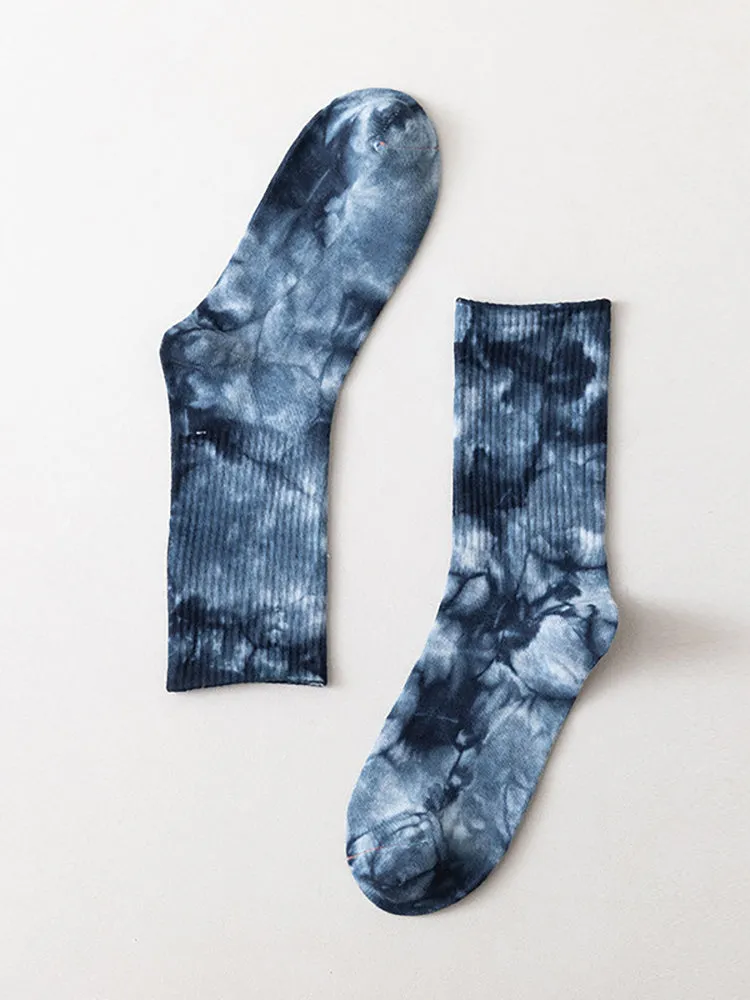 Three Pairs Tie-Dyed Long-Barreled Cotton Socks Street Sports Socks